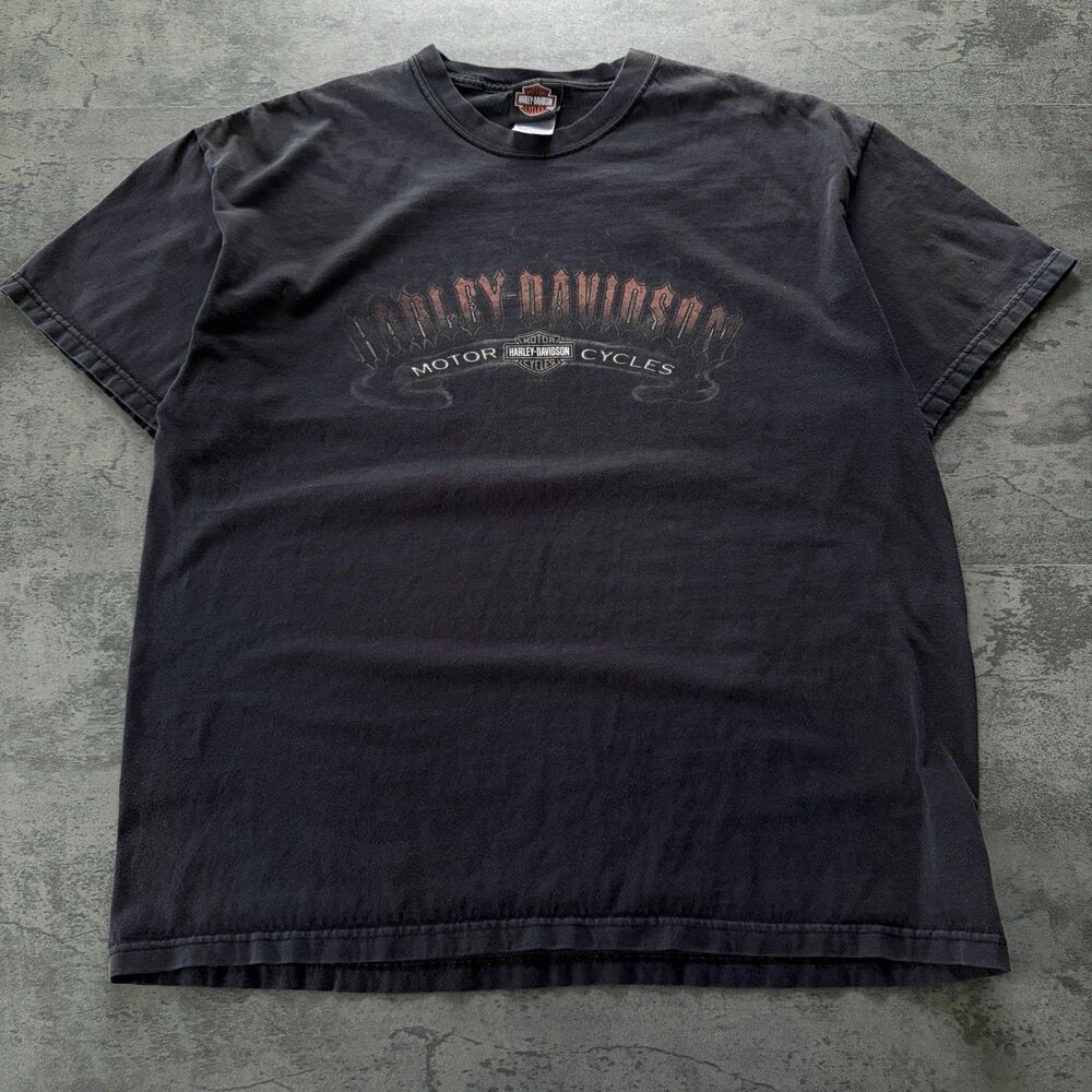 Y2K Harley-Davidson Black Flame Logo California Graphic T-Shirt Grunge XL